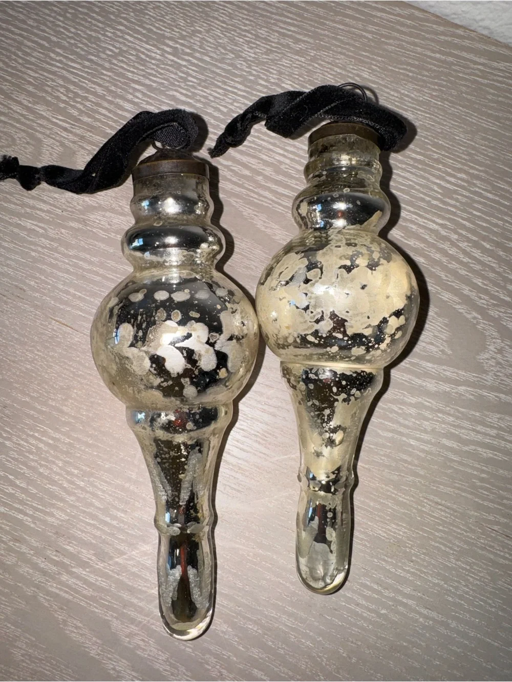 Vintage Heavy Mercury Glass Silver Christmas Tree Ornament 7”